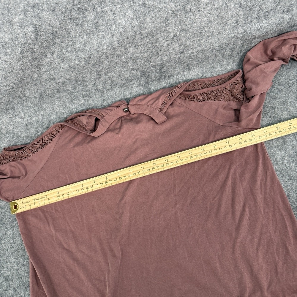 Mudd Shirt Womens Large Cold Shoulder Mauve Blouse Y2K Long Sleeve Flowy Relaxed - Picture 13 of 14